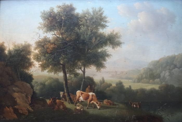 romantische Landschaft mit Kühen